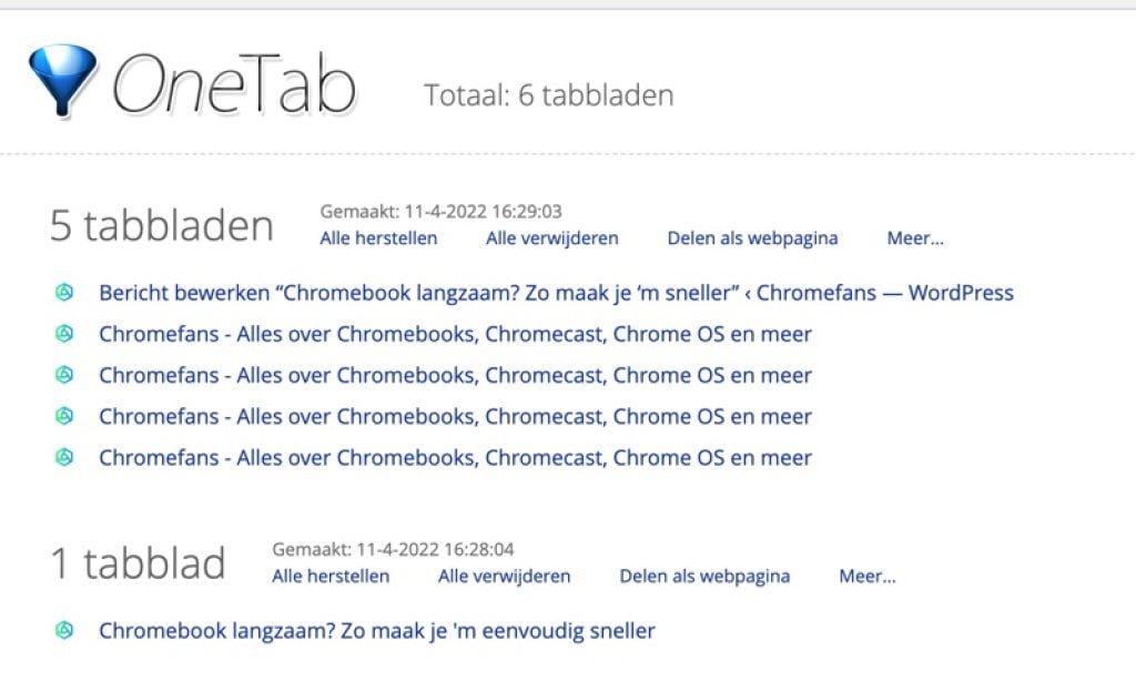 OneTab Chromebook slow